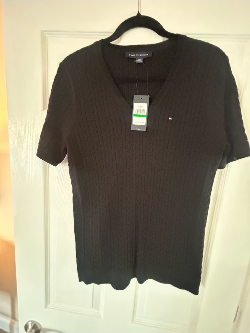 Tommy Hilfiger Classic Black Cable-Knit V-Neck Sweater NWT